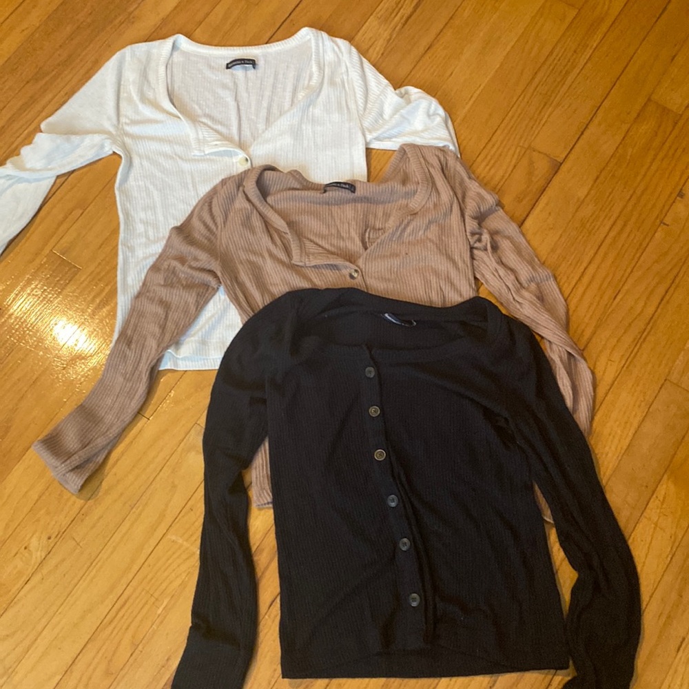 Bundle of three Abercrombie long sleeved ribbed Henley shirts